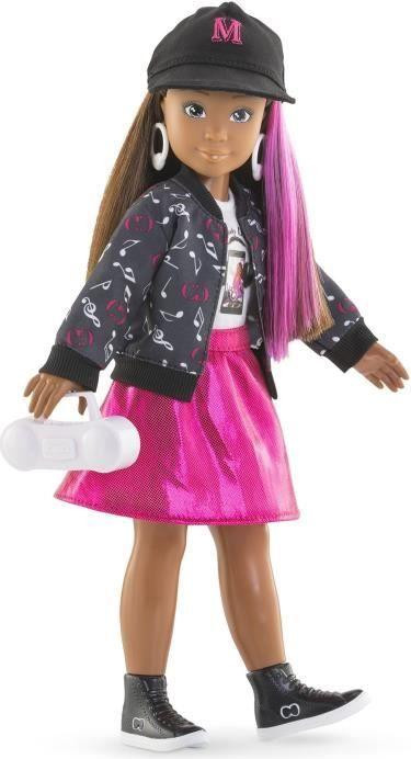 Corolle Puppe Melody Music Studio met 4 accessoires en lang bruin haar met roze pluk, 28 cm