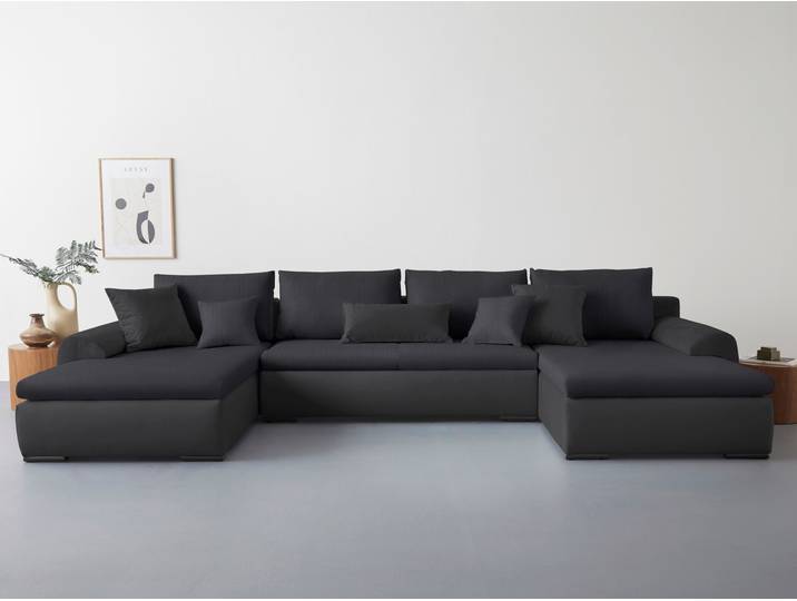 Wohnlandschaft HOME AFFAIRE Win U-Form, B: 366 cm - OTTO. Verlässliche Qualität. , schwarz (anthrazit), B:366cm H:85cm T:176cm, 100% Polyester, Sofas, Wohnlandschaft, Schlaffunktion, Bettkasten & 5 Zierkissen