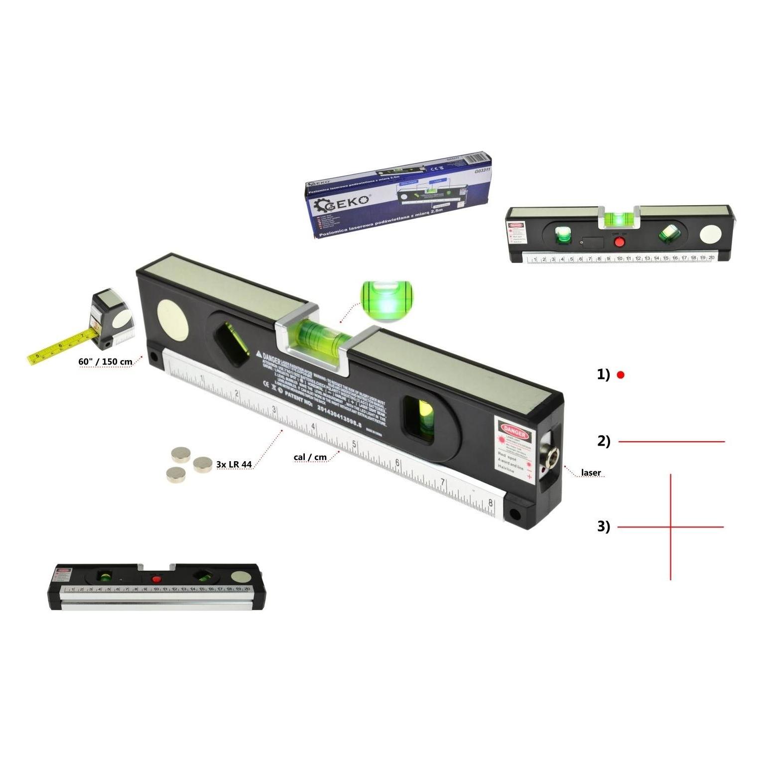 GEKO Laser-Wasserwaage 1,5m, beleuchtetes (150 cm) (5901477151262)