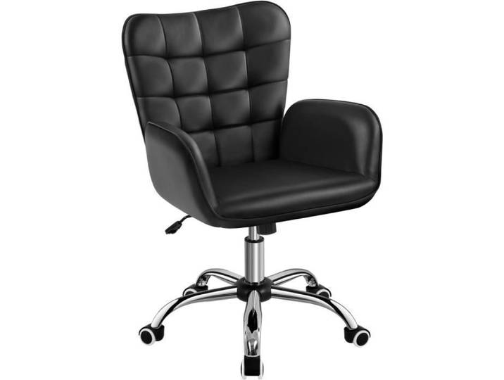 Yaheetech Chaise de Bureau Ergonomique Hauteur Réglable Fauteuil de Bureau en Similicuir avec Accoudoirs Rembourré Noir