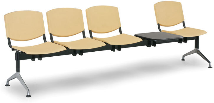 Euroseat Wartezimmerbank, Traversenbank SMILE aus Kunststoff, 4-Sitzplätze + Tisch, gelbe