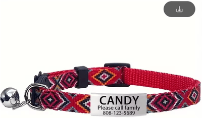 Inspire Picks Personalized Engraved Cat Collar With Bell & Safety Breakaway ID red