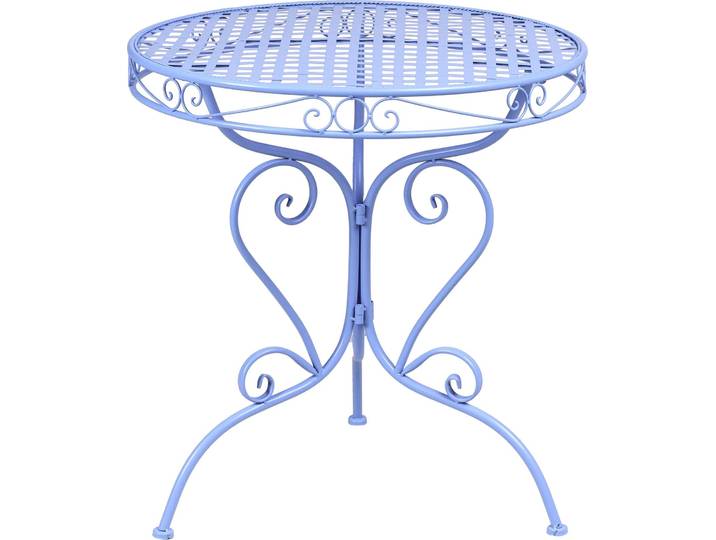 BELIANI Balkontisch Blau Eisen ø 70 cm Rund Antik-Optik Französisch Romantisch Verschnörkelt für 2 Personen Garten Outdoor Terrasse Ausstattung Möbel