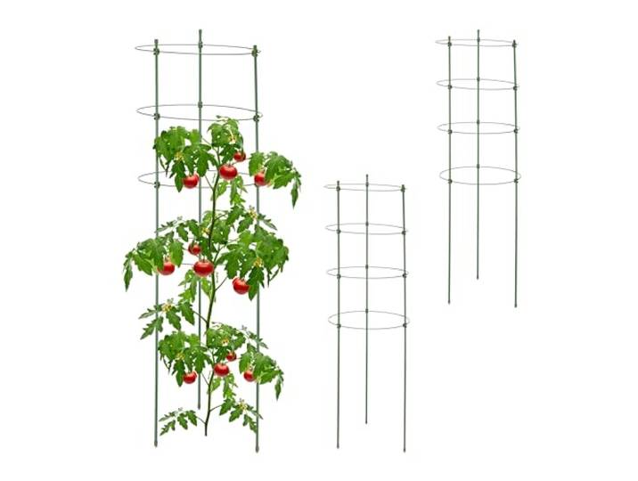 Relaxdays Lot de 3 Tuteurs à tomates\, Support 91 cm\, en métal\, pour concombres\, Roses\, Aide à la Croissance\, Ronds\, Vert