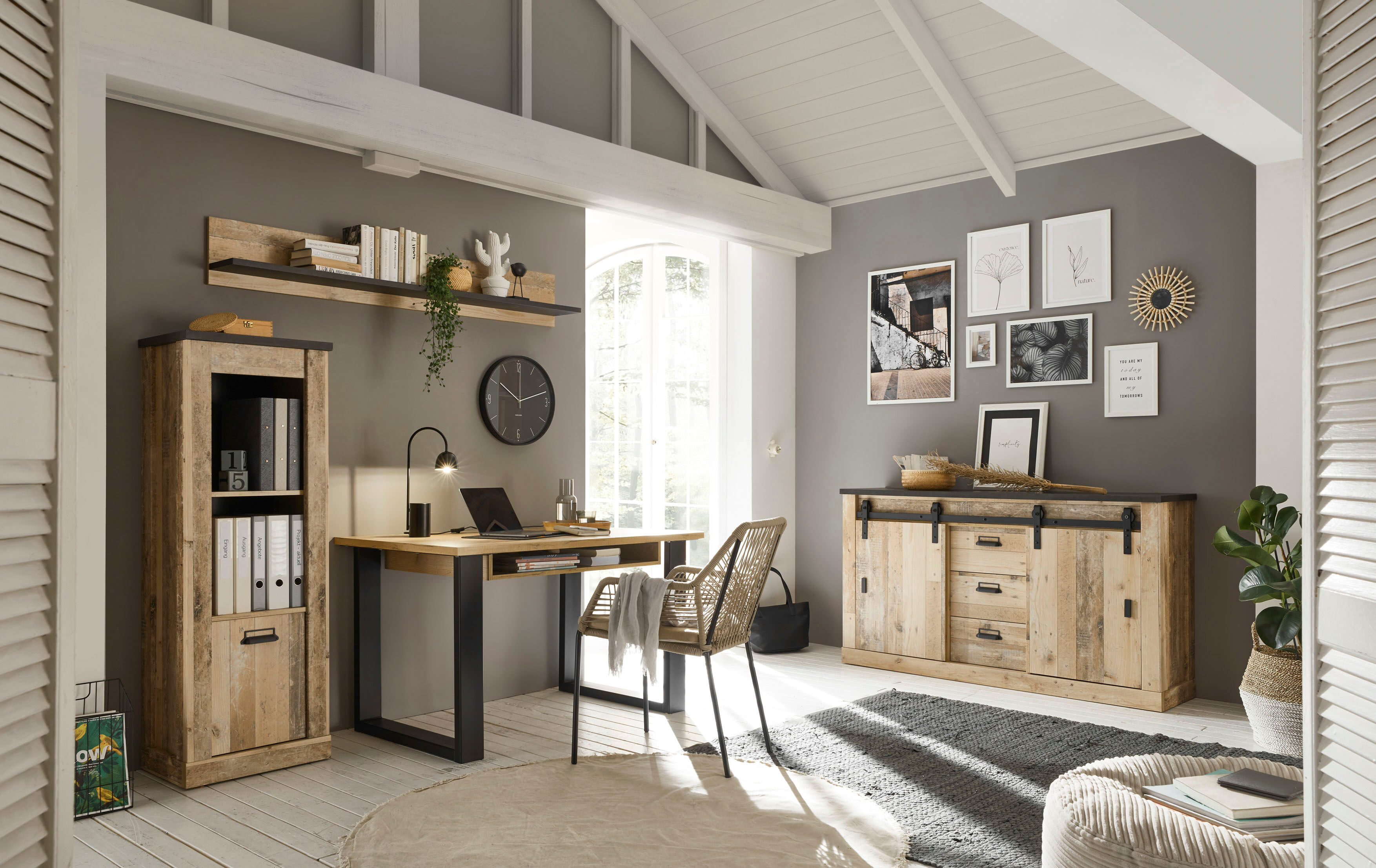 Schreibtisch HOME AFFAIRE "SHERWOOD", braun (old style hell dekor, old style hell dekor), B:125cm H:76cm T:60cm, Tische, Schreibtisch, Computertisch im Industrie-Design, Breite 125 cm old style hell dekor, old style hell dekor B/H/T: 125cm x 76cm x 60cm