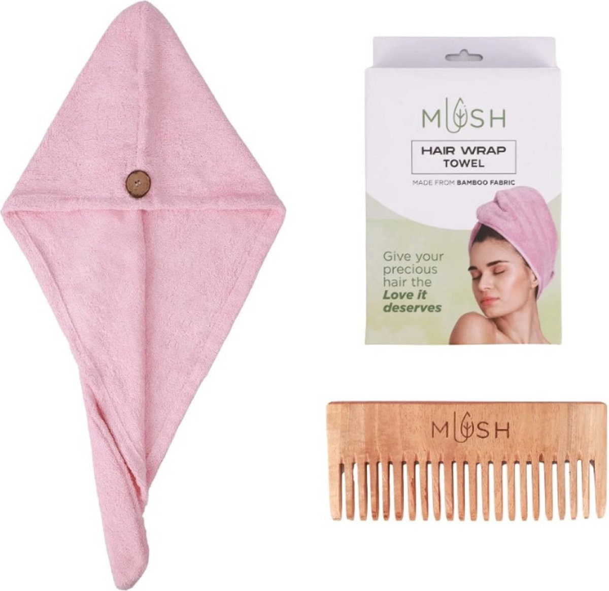 Roze Haarhanddoek Hair Wrap Towel met kam van Bamboo