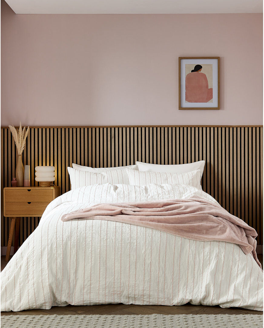 Helena Springfield Waffle Stripe Duvet Cover Set Pink Striped Kingsize Duvet Cover + 2 Pillowcases