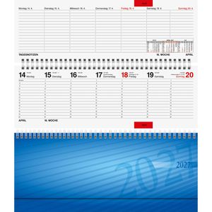 Rido-Ide Tischkalender 7036102307, Septant blau, mit Register, 1 Woche = 2 Seiten, 30 x 10 cm, Jahr 2027