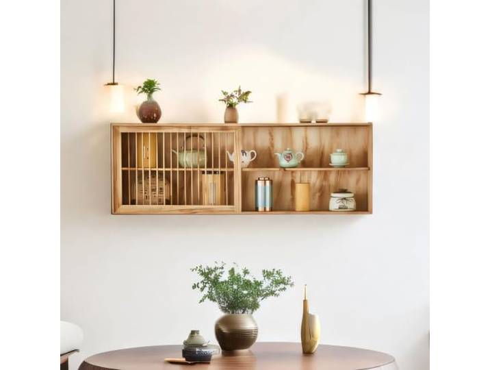 An Der Wand Montiertes Küchen-Sideboard Aus Holz, Schwebender Schrank Mit Mehreren Steckplätzen For Die Aufbewahrung Im Wohnzimmer(Natural,35.4in/90cm)
