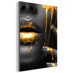 METALLBILD Frau - Schwarz - Gold - Gesicht - Lippen 60x80 cm