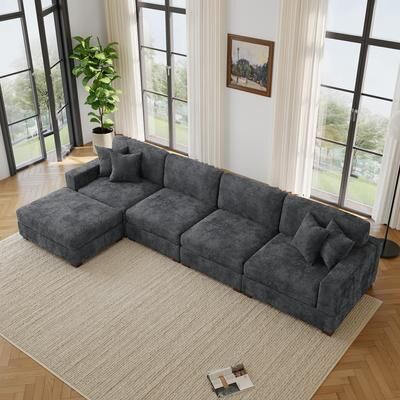 Lumibee Modern Oversized Chenille Modular Sectional Sofa with Ottoman