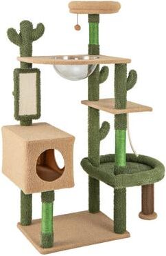 Costway 59 Inch Multilevel Cactus Cat Tree with Scratching Posts Cando Toy and Rope-Green
