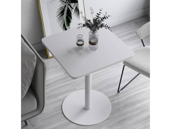 Yopappol Minimalistischer Weißer Quadratischer Tisch, Freistehender Sockel-Hochtisch, wasserdichte Bartische Mit Metallplatte Für Café, Bistro, Heimbüro, Kleine Eckräume(70x70x73cm)