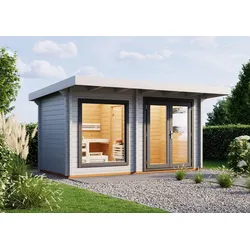 Infraworld Gartensauna Bella 3B-enster & Türen in exklusiver Ausführung und farbig lackiert (mit Fenster 144 x 162 cm)