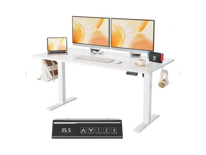 Bureau Assis-Debout Électrique – 160x70 cm Mémoire de Hauteur Blanc – Ergonomique Stable
