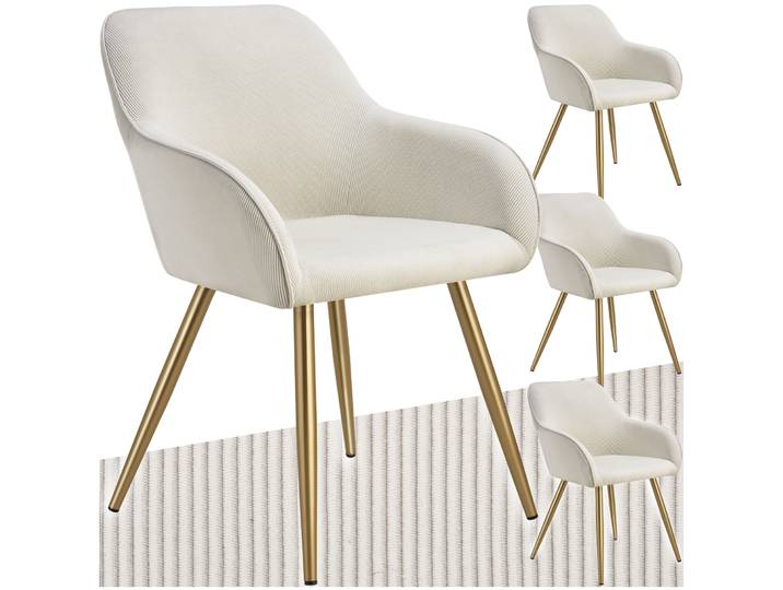 Esszimmerstuhl Marilyn, Cordoptik, gepolstert - creme/gold, 4er Set