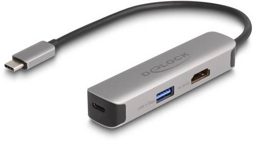 Delock USB 2.0 Adapter [3x USB-C Stecker - 1x USB-A Buchse, USB-C Buchse (Power Delivery), HDMI-Buchse] 61060 0.2m