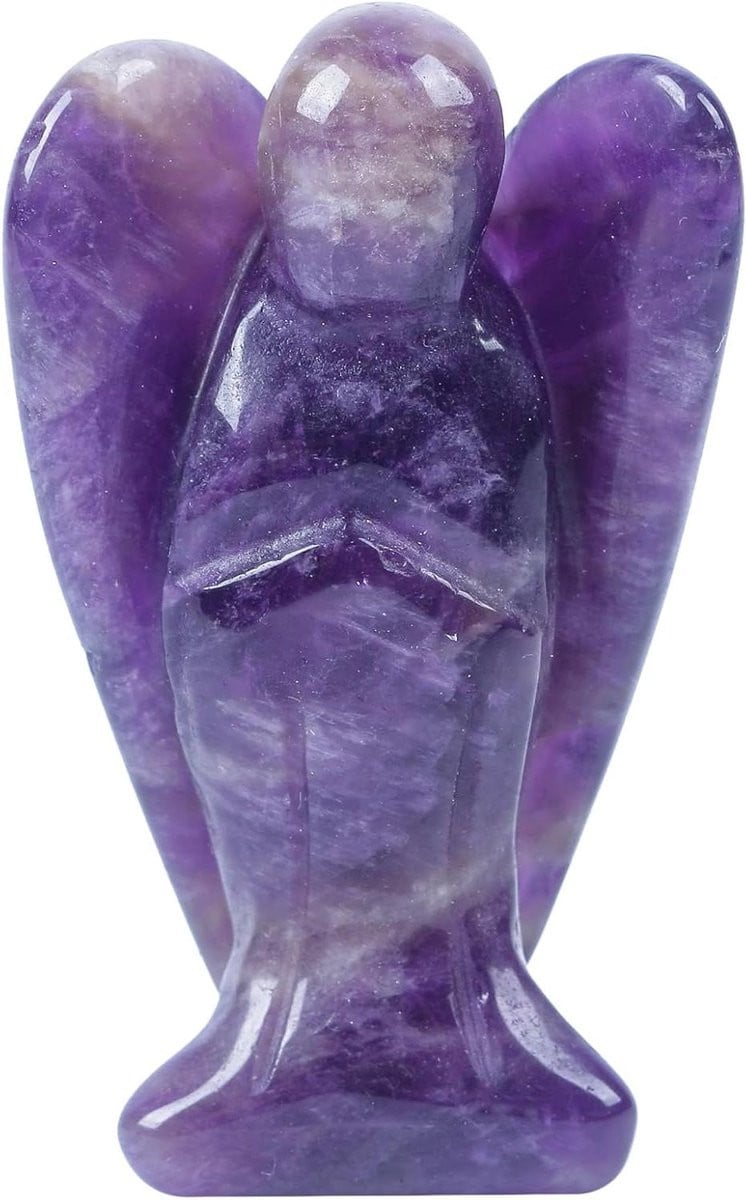 Amethist Engelenbeeldje - Handgesneden Edelsteen voor Healing en Decoratie - Hoogte: 7.5 cm