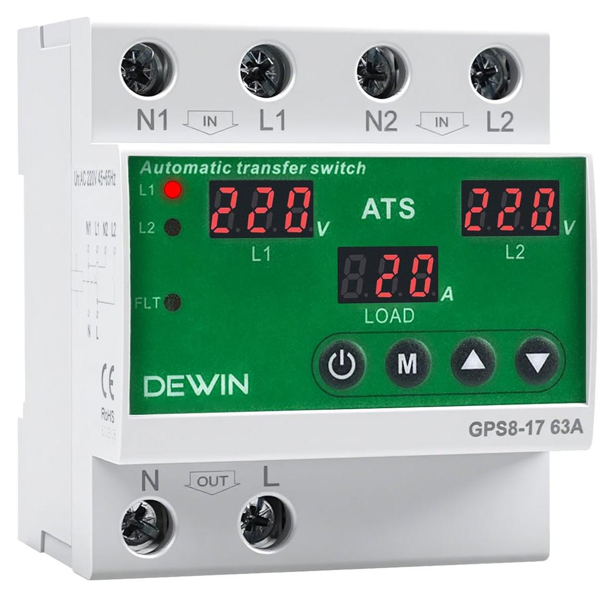 Dripio Automatische wisselschakelaar (ATS) 63A 220V voor montage op DIN-rail