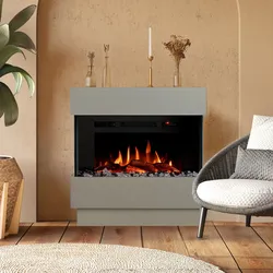 Noble Flame LIMA Standkamin [moderner Design Elektrokamin]: Seidengrau - mit weißen Acrylsteinen