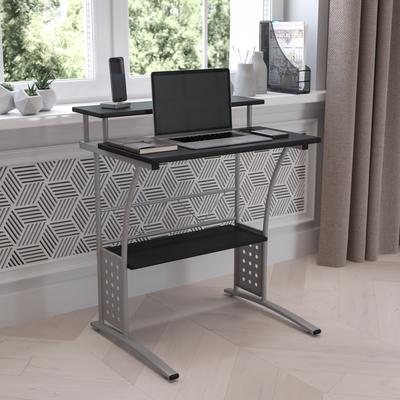 Lancaster Home Computer Desk with Top and Bottom Storage Shelves