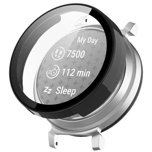 Wigento Beschermhoes voor Garmin Lily 2 - Kunststof Smartwatch Case met Hardglas - Zwart
