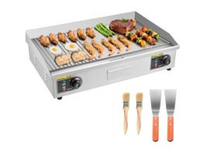 VEVOR Gewerbliche Elektrische Grillplatte 4400 W, Tischgrillplatte 725x400 mm Grillfläche, 50–300 °C, Elektrogrill, halb Gerillt, halb Glatt, mit 2 Spateln und 2 Bürsten, für Steaks BBQ, Ohne Stecker