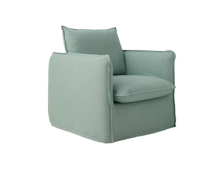 Fauteuil déhoussable en tissu effet lin vert d'eau