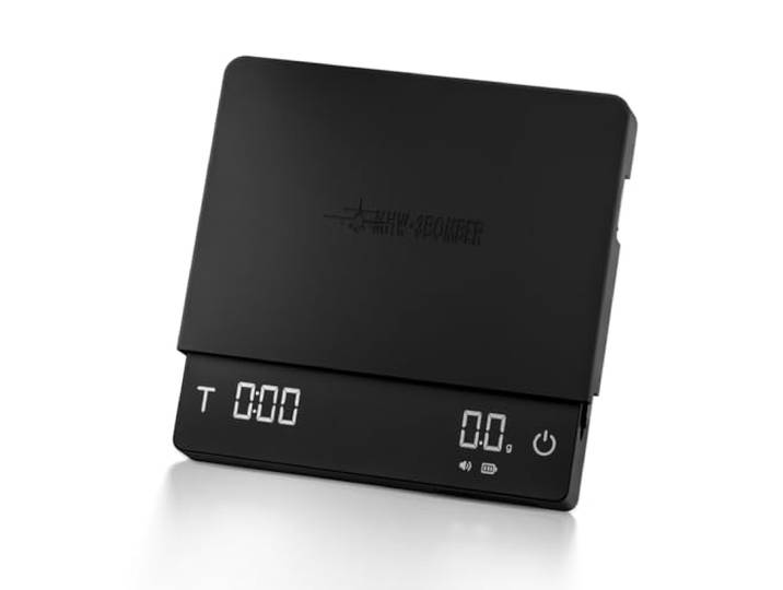 MHW-3BOMBER Grande balance à café avec minuterie\, balance numérique à bec verseur avec débit\, expresso précise de 2 kg/0\,1 g\, 3 modes\, rechargeable en grain
