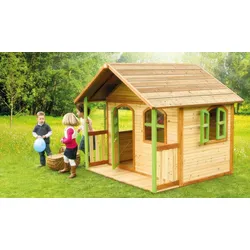 Das Holzspielhaus Svenja 191 x 202 x 180 cm - Kinderspielhaus aus Hemlockholz, Braun/Weiß - Kinderhaus - ideales Gartenspielhaus für Kinder