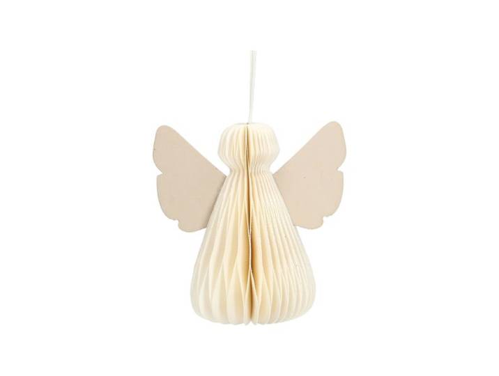 Hanger engeltje, papier, honingraat, wit, 8 cm