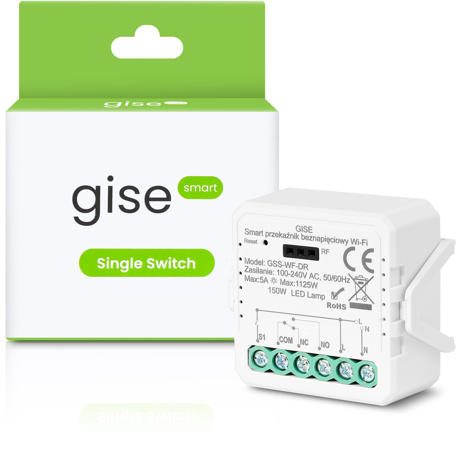 GISE Smart WLAN-relaismodule, 1-kanaals, potentiaalvrij contact, Tuya, GSS-WF-DR