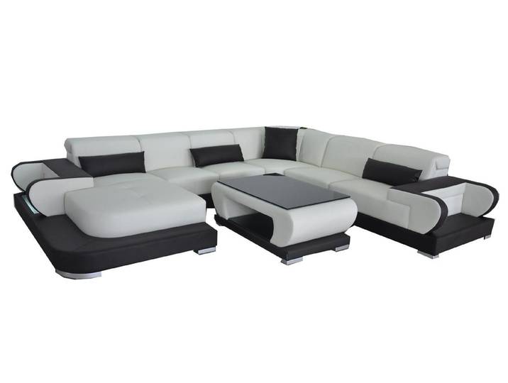 Xlmoebel Wohnlandschaft Modernes U-Form Leder Ecksofa mit Tisch in elegantem Design, Ecksofa mit Tisch, Hergestellt in Europa