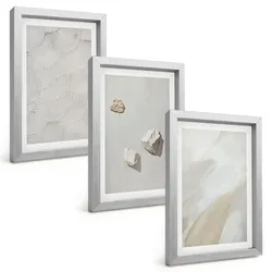 BILDER SET 3er Set - 20x30 cm Silberner Rahmen - Sandsteine moderne Farbe