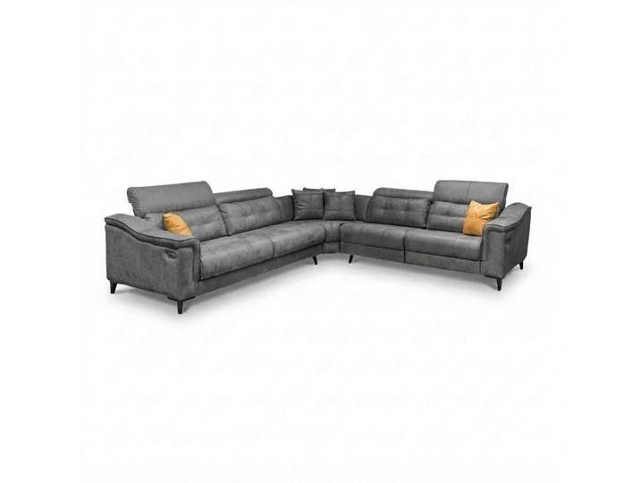 JVmoebel Ecksofa Graues L-förmiges Ledersofa mit Kopfstütze und hochwertiger Polsterung, 3 Teile, Made in Europa