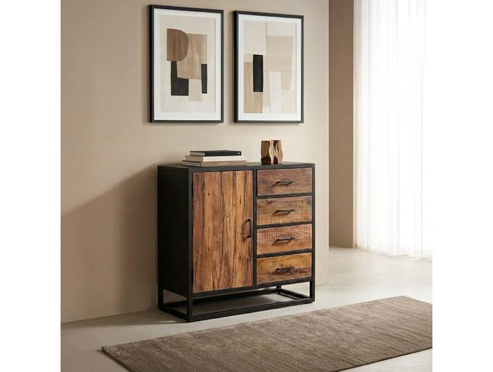 Petit buffet industriel en bois recyclé 1 porte - Recycled