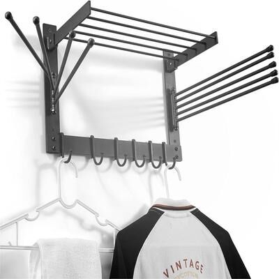 No "Clothes Drying Rack - Wall-Mounted Steel Laundry Clothes Organizer - 8.5""D x 17""W x 11.5""H"
