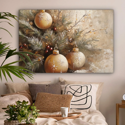 LEINWANDBILD Weihnachten - Kugeln - Beige - Gold Wohnzimmer Groß 120x80 cm