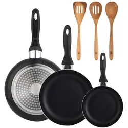 BERGNER - Set aus 3 Pfannen Ø16/20/24cm aus gepresstem Aluminium in schwarz mit Set 3 Küchenutensilien 32,8x33x7x1,4 cm Xmart