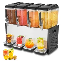VEVOR kommerzieller Getränkespender mit 4 Tanks, Saftspender 12 L (pro Tank), 510 W Edelstahl Eistee-Getränkeautomat mit 7–12 °C Kühltemperatur, für Kaltgetränke Restaurant Bar Party Buffet Catering