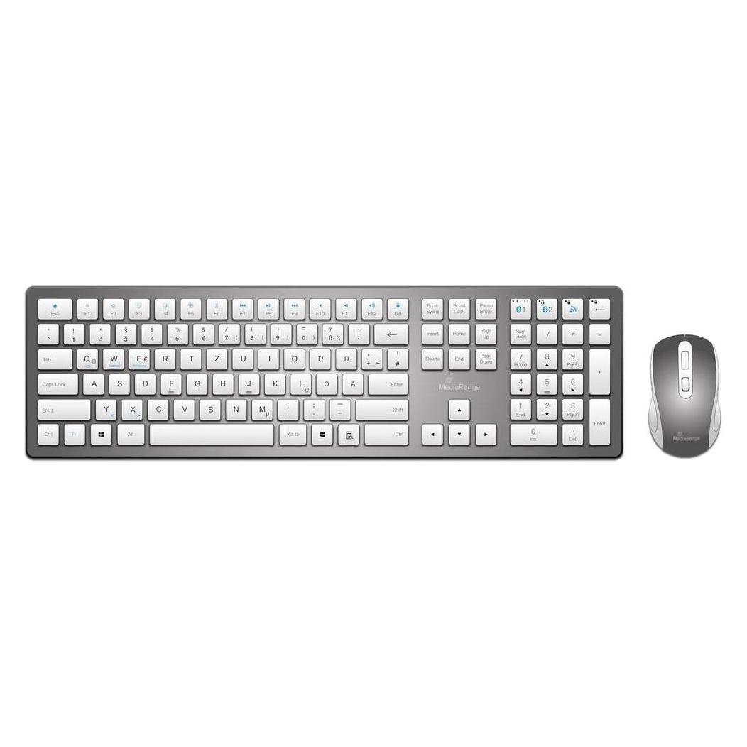 MediaRange BT TASTATUR+MAUS QWERTZ DE MROS135 kabellos silber (DE, Kabellos) (MROS135)