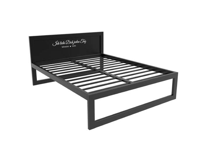 MetaloPro Bett 180x200 Ryka Personalized Muster 8, Metallbett Schwarz Personalisierbares Kopfteil mit Lasergravur, Doppelbett bis 1000 kg belastbar, quietschfrei, Aufbau in 10 Min, 37 cm Stauraum