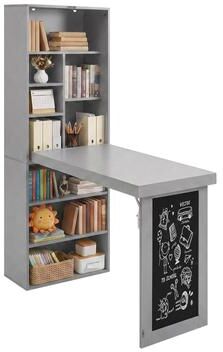 Aura Foldable Convertible Writing Table with Blackboard, Shelves & Fold-Out Cabinet