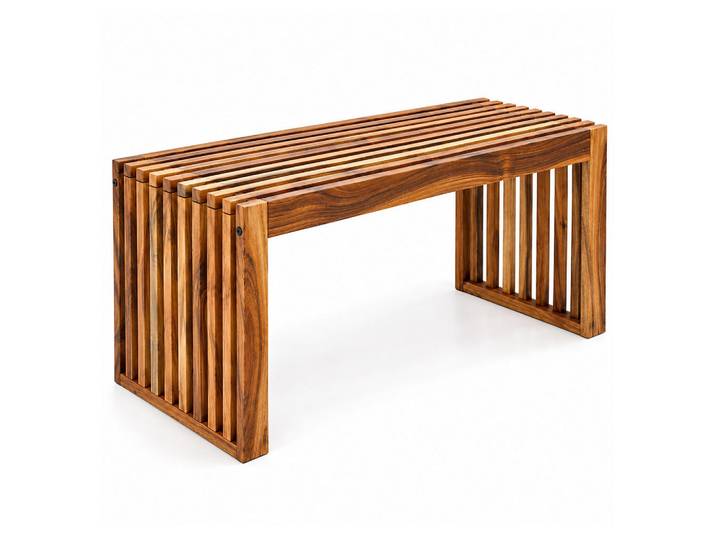 Relaxdays Sitzbank Natur Akazienholz geölt XL 90 cm, Braun, Holz, 90x43x33 cm, Gartenmöbel, Gartenbank