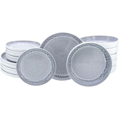 Teller-Set OTTO HOME "modernes Geschirr-Set, Service Lykk", weiß, stone, 18 Stk., Steinzeug, Geschirr-Sets, hohe Haltbarkeit, spülmaschinen- & mikrowellengeeignet, Reaktivglasur