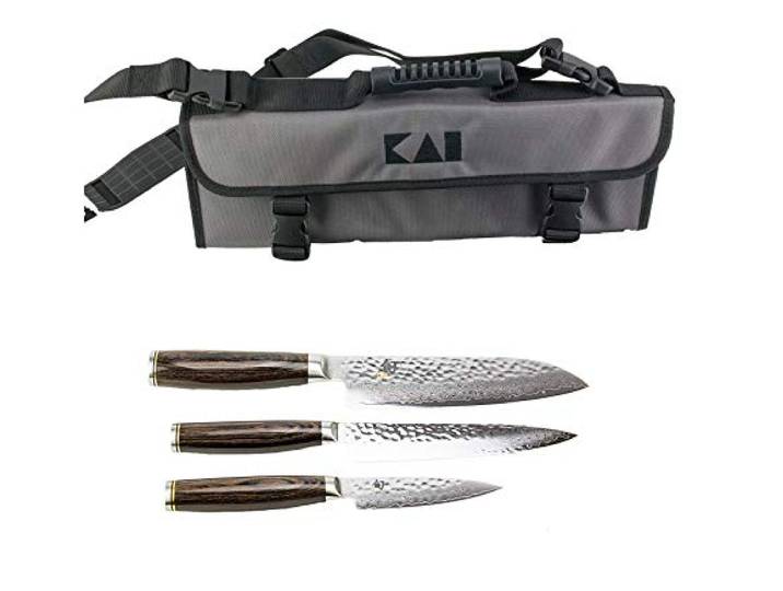 KAI Shun Tim Mälzer Damast-Messerset KAI Messertasche + TDM-1700 (Officemesser) + TDM-1701 (Allzweckmesser) und TDM-1702 (Santoku)