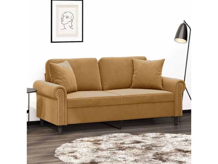 HEFZGDB Modernes 2-Sitzer-Sofa 140 cm Samt Braun mit Zierkissen – Robuster Metallrahmen und luxuriöser Veloursstoff für optimalen Komfort, strapazierfähige Polsterung und stabile
