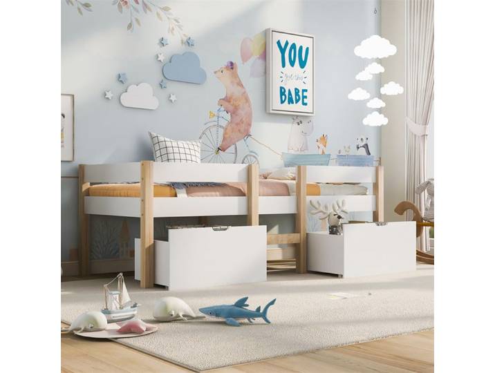 Lit mi-hauteur enfant - SINGULARITY - SINGULARITY - 90x200 cm - Avec tiroir - Pin massif blanc
