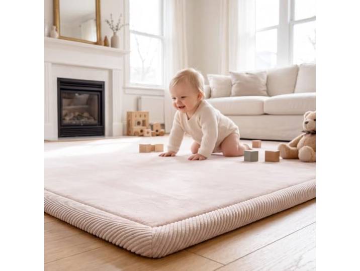 Spielmatte Baby 200x300cm, 3,5cm extra dicke wolkenweiche Samt-Krabbelmatte Krabbelmatte Baby, Rutschfeste Unterseite, OEKO-TEX 100, Wasserabweisend und Pflegeleicht, für Kinderzimmer, Beige