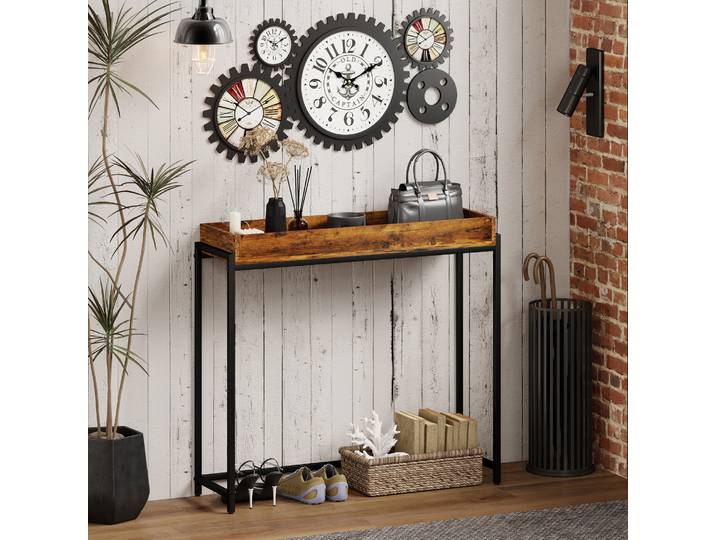 HOMCOM Console Étroite Métal Brun Rustique